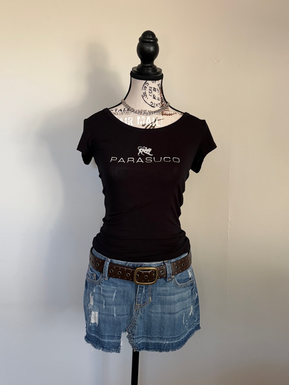 Y2K Parasuco Black Baby Tee Fitted Graphic T Shirt